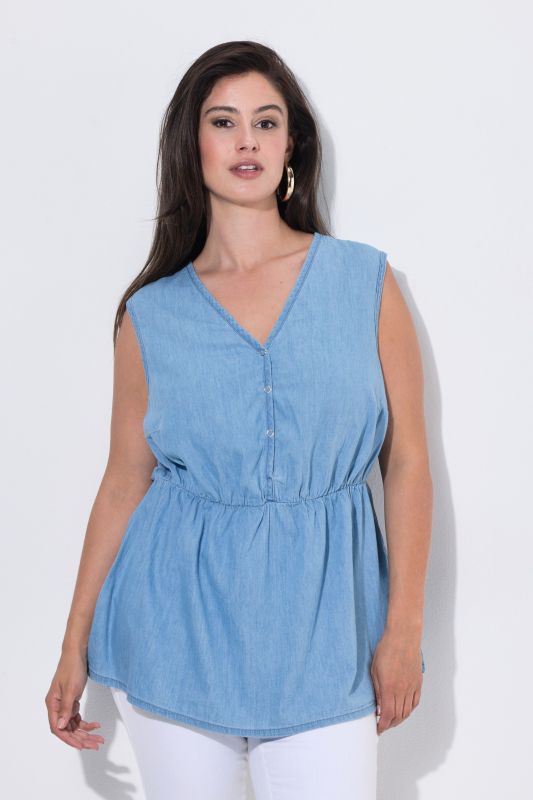 Denim Look Flounce Panel Tank