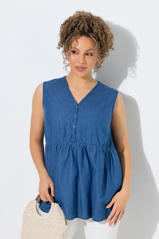 Denim Look Flounce Panel Tank