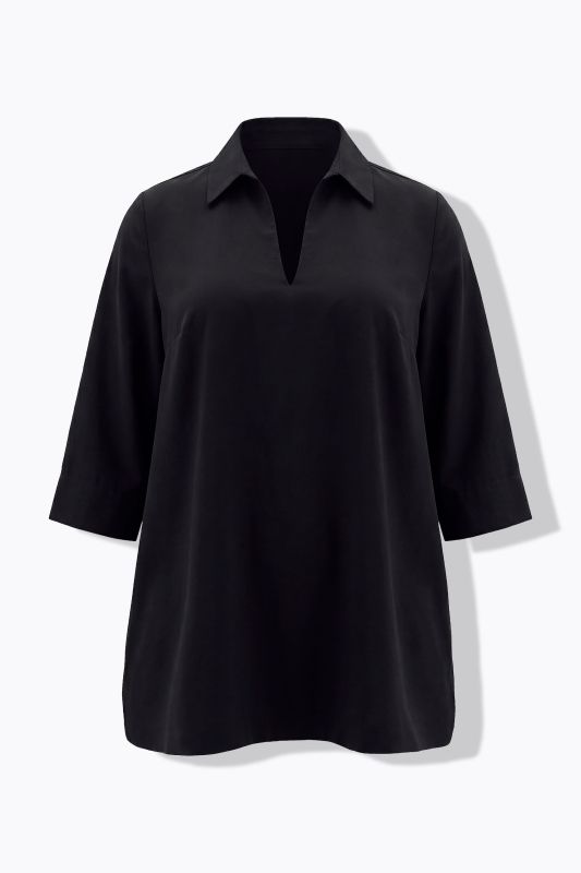 Collared 3/4 Sleeve Lyocell Tunic Blouse
