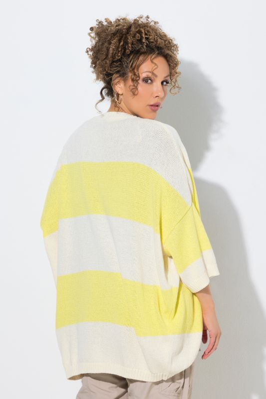 Striped 3/4 Sleeve Egg-Shaped Cardigan