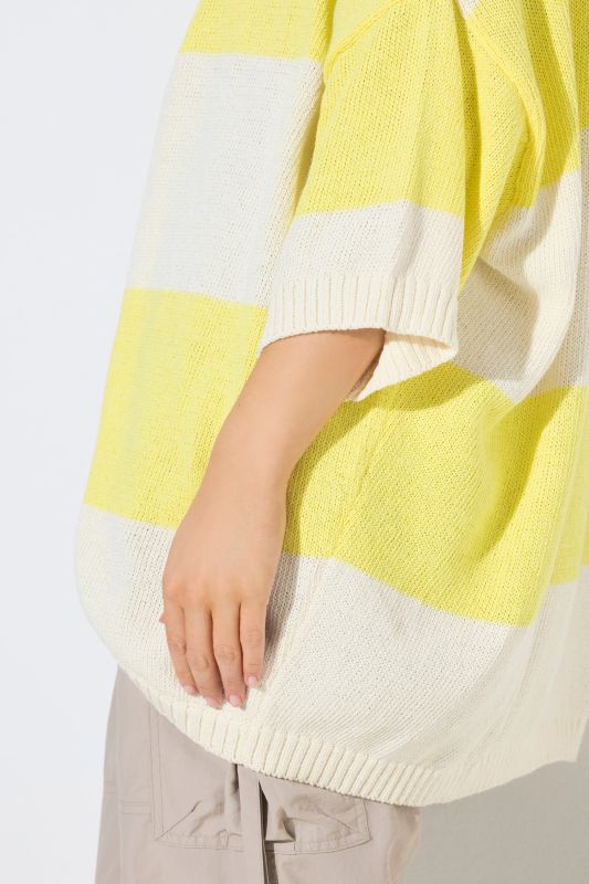 Striped 3/4 Sleeve Egg-Shaped Cardigan