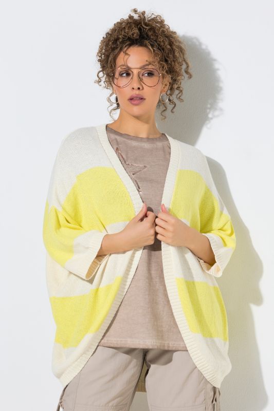 Striped 3/4 Sleeve Egg-Shaped Cardigan