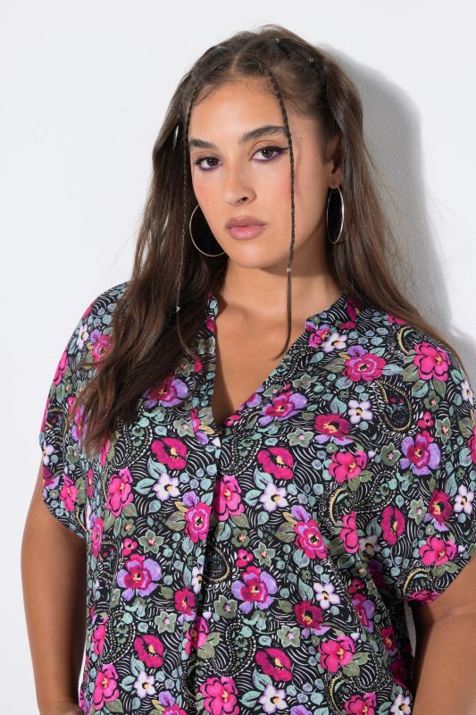 Electric Floral Cap Sleeve Blouse