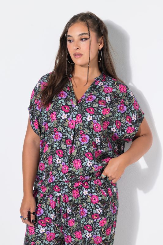 Electric Floral Cap Sleeve Blouse