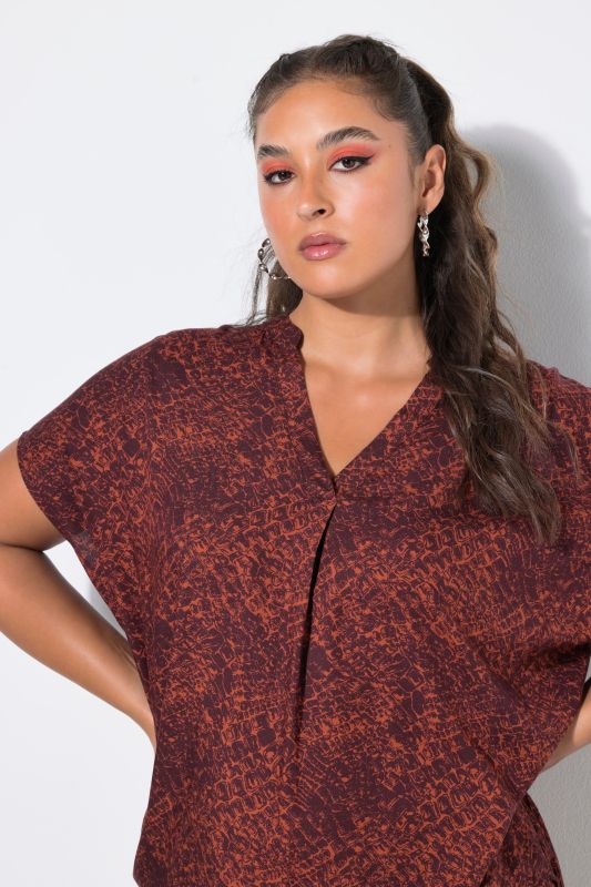 Crocodile Print Cap Sleeve Blouse
