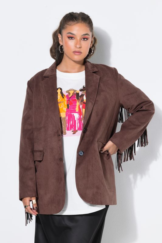 Faux Leather Fringed Sleeve Blazer