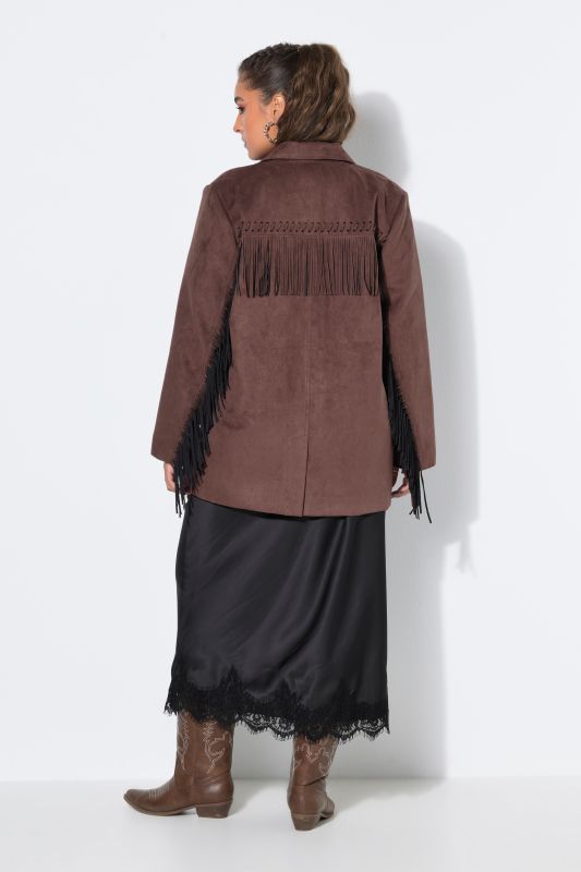 Faux Leather Fringed Sleeve Blazer