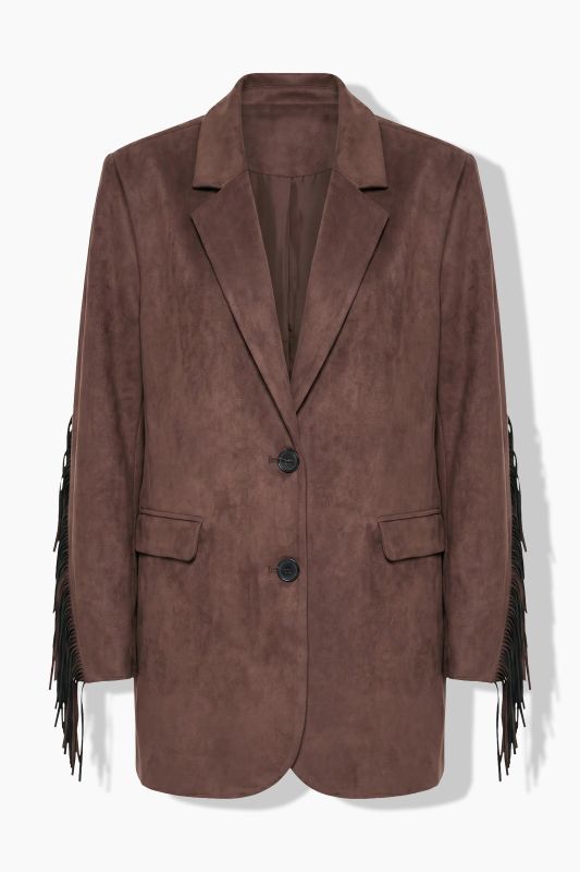 Faux Leather Fringed Sleeve Blazer