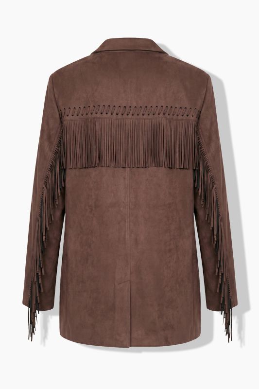 Faux Leather Fringed Sleeve Blazer
