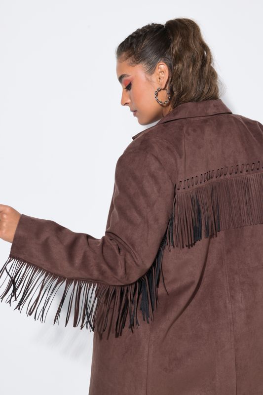 Faux Leather Fringed Sleeve Blazer