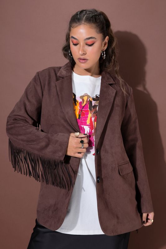 Faux Leather Fringed Sleeve Blazer