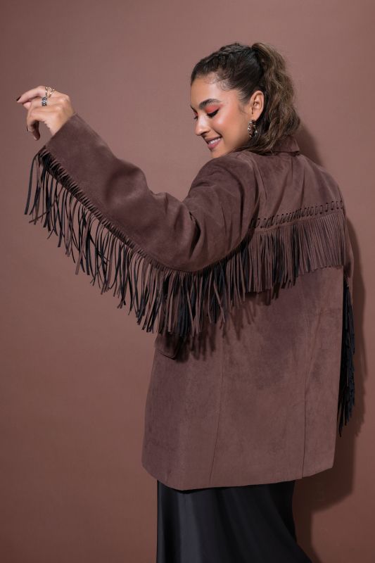 Faux Leather Fringed Sleeve Blazer