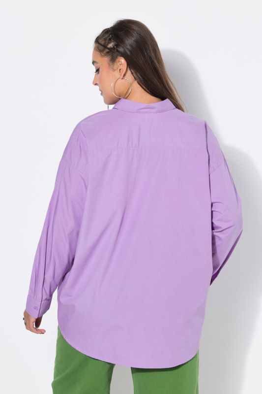 Embroidered Studio Logo Oversized Button Down Tunic Blouse