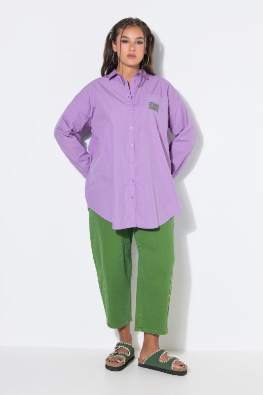 Embroidered Studio Logo Oversized Button Down Tunic Blouse