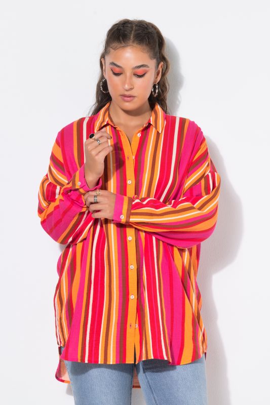 Sunshine Striped Oversized Muslin Tunic Blouse
