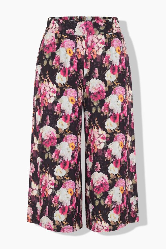Hydrangea Print Elastic Waist Culottes