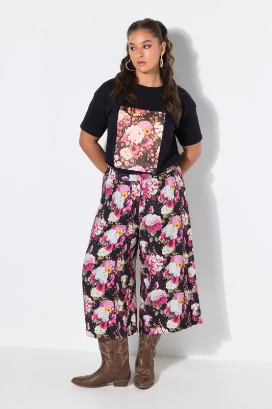 Hydrangea Print Elastic Waist Culottes