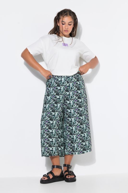 Colorful Leopard Print Elastic Waist Culottes