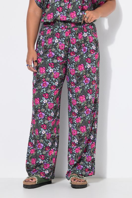 Electric Floral Elastic Waist Palazzo Pants