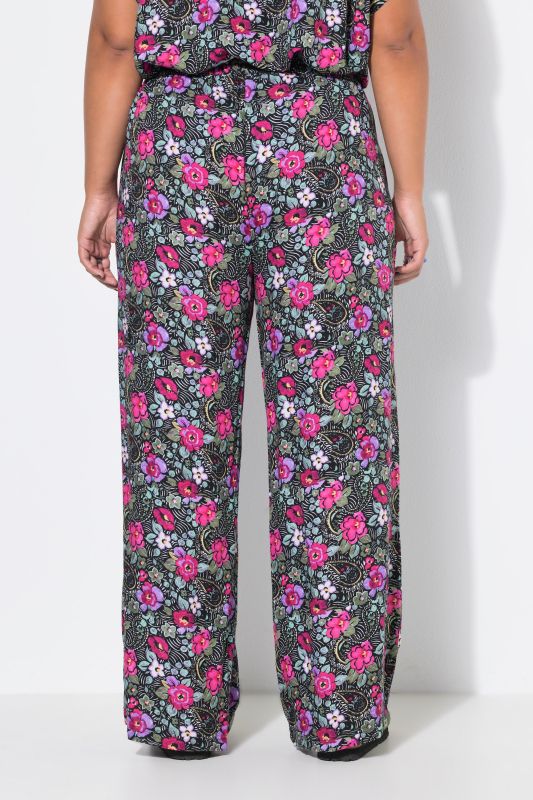 Electric Floral Elastic Waist Palazzo Pants