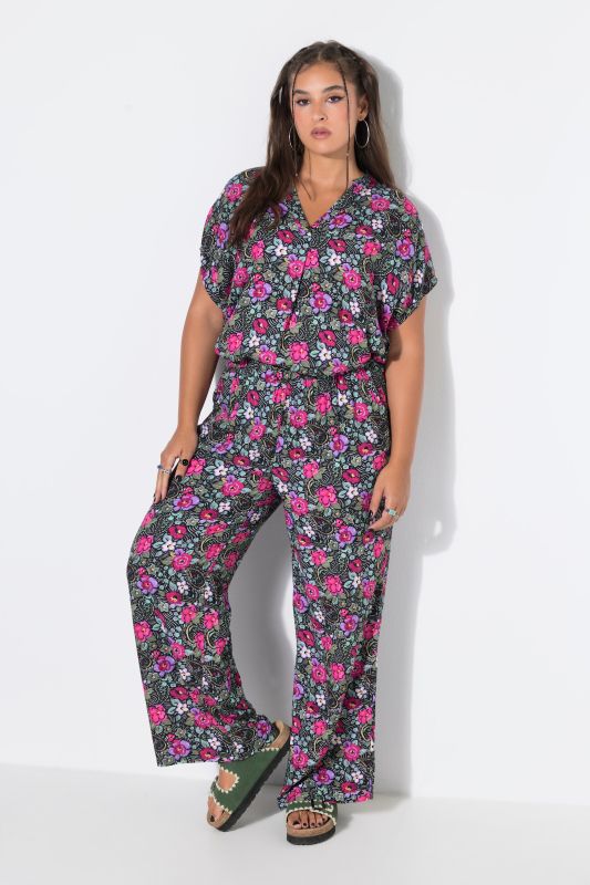 Electric Floral Elastic Waist Palazzo Pants