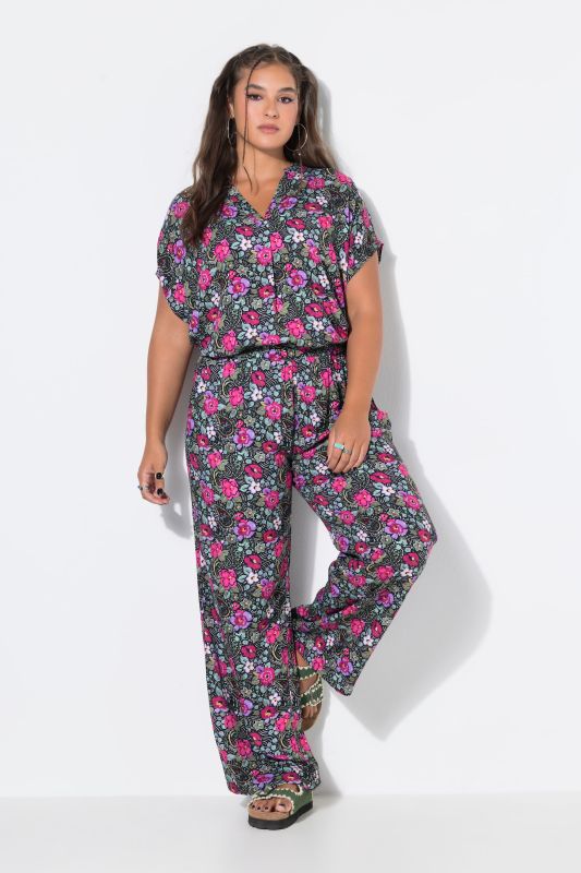 Electric Floral Elastic Waist Palazzo Pants