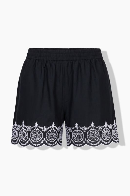 Embroidered Scalloped Hem Shorts