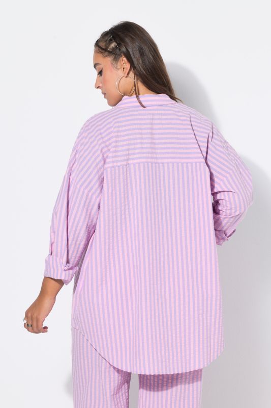 Pastel Seersucked Oversized Tunic Blouse