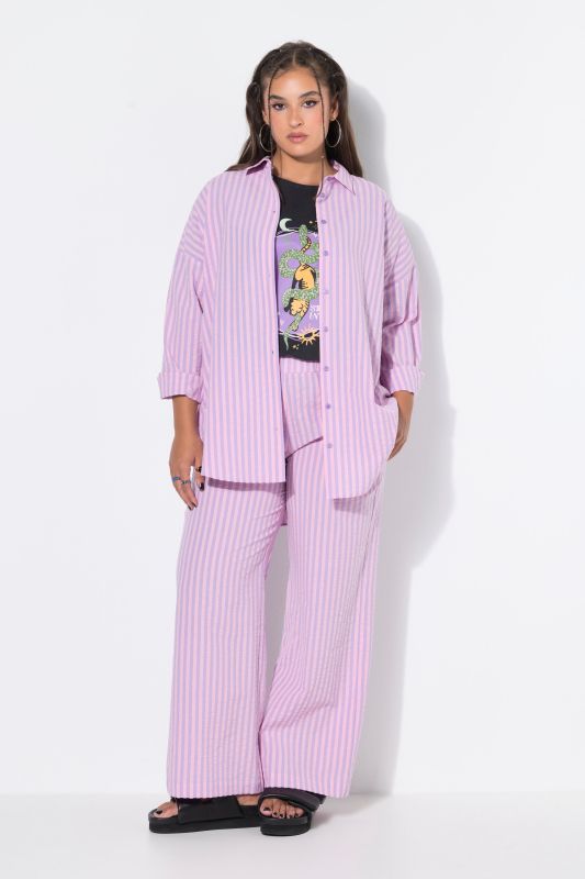 Pastel Seersucked Oversized Tunic Blouse