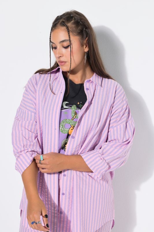 Pastel Seersucked Oversized Tunic Blouse