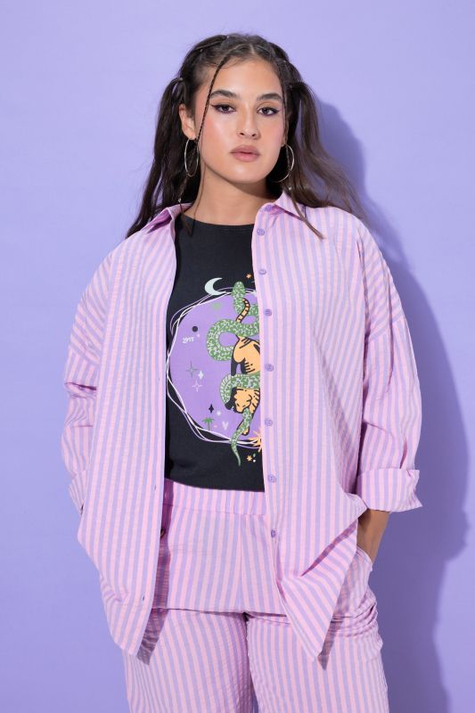 Pastel Seersucked Oversized Tunic Blouse