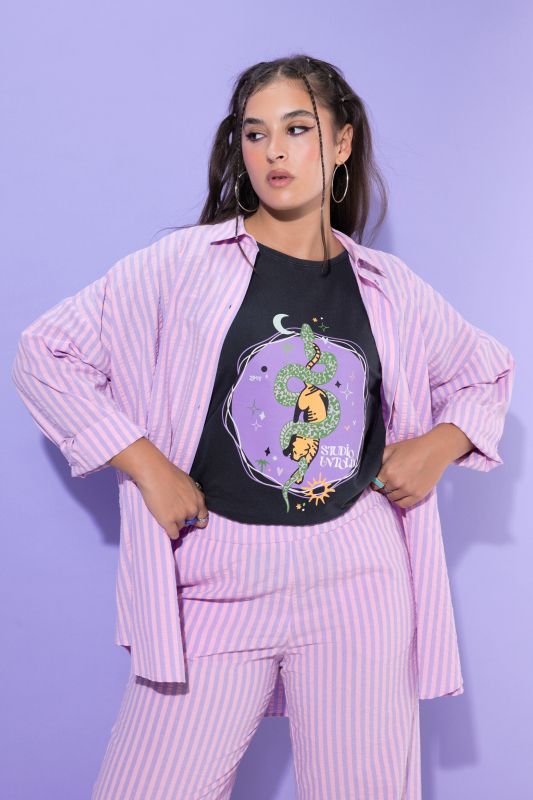 Pastel Seersucked Oversized Tunic Blouse