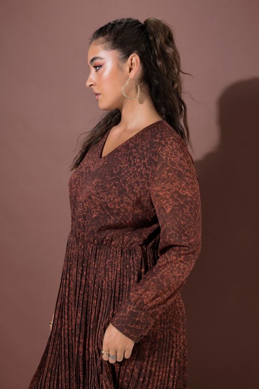 Crocodile Print Pleated Dress