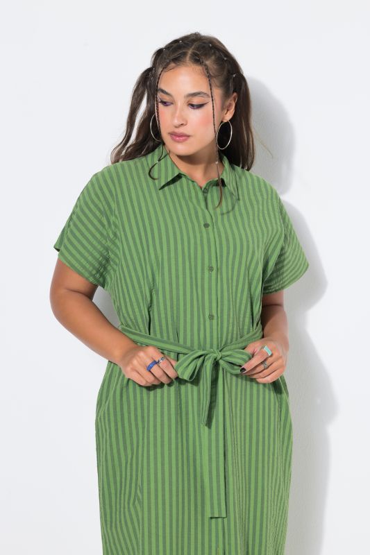 Button-Down Seersucker Pocket Dress