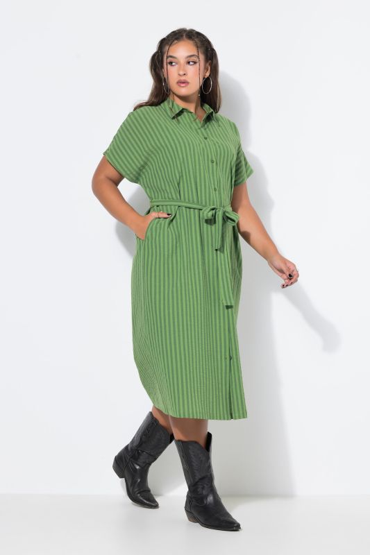 Button-Down Seersucker Pocket Dress