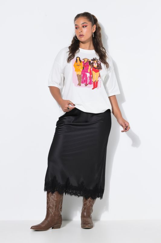 Lace Trimmed Satin Slip Skirt