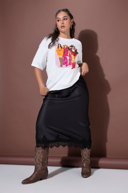 Lace Trimmed Satin Slip Skirt