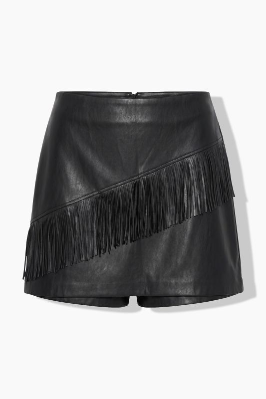 Fringed Faux Leather Skort