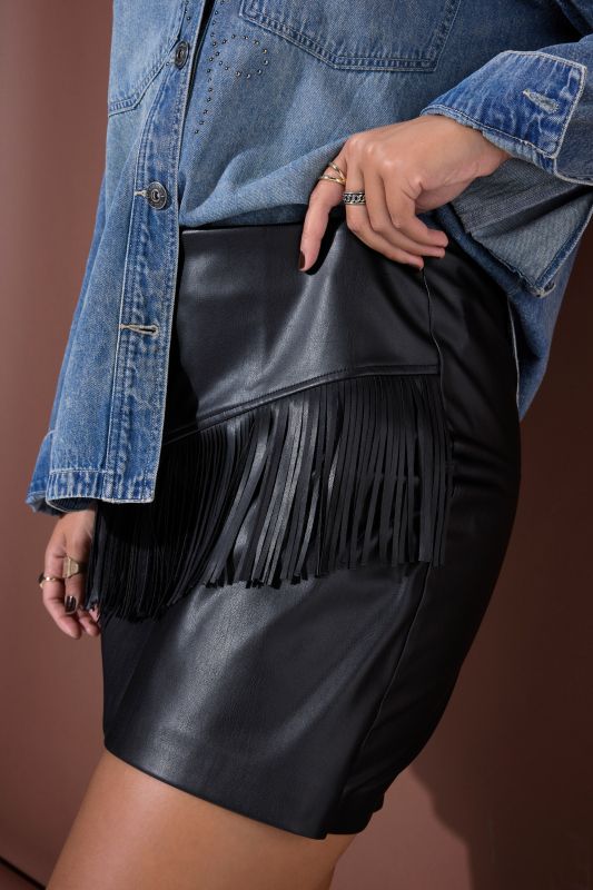 Fringed Faux Leather Skort
