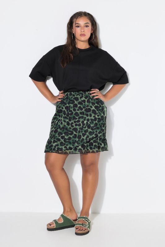 Draped Leopard Print Ruffle Skirt