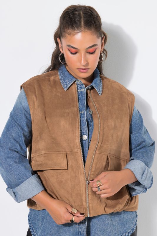 Elastic Hem Zip-Up Vest