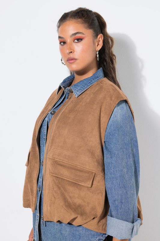 Elastic Hem Zip-Up Vest