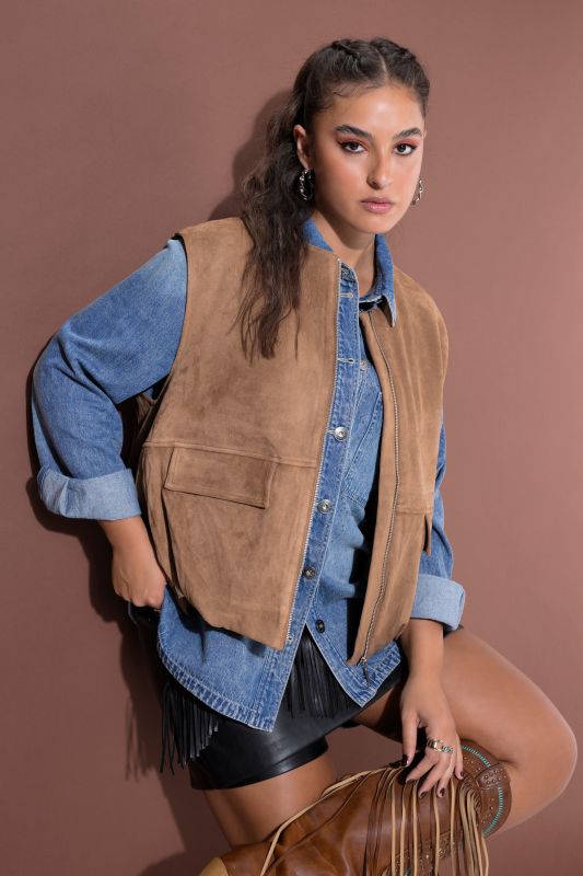 Elastic Hem Zip-Up Vest