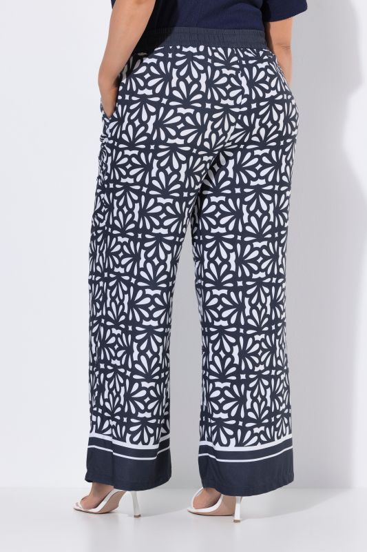 Floral Tile Print Elastic Waist Pants