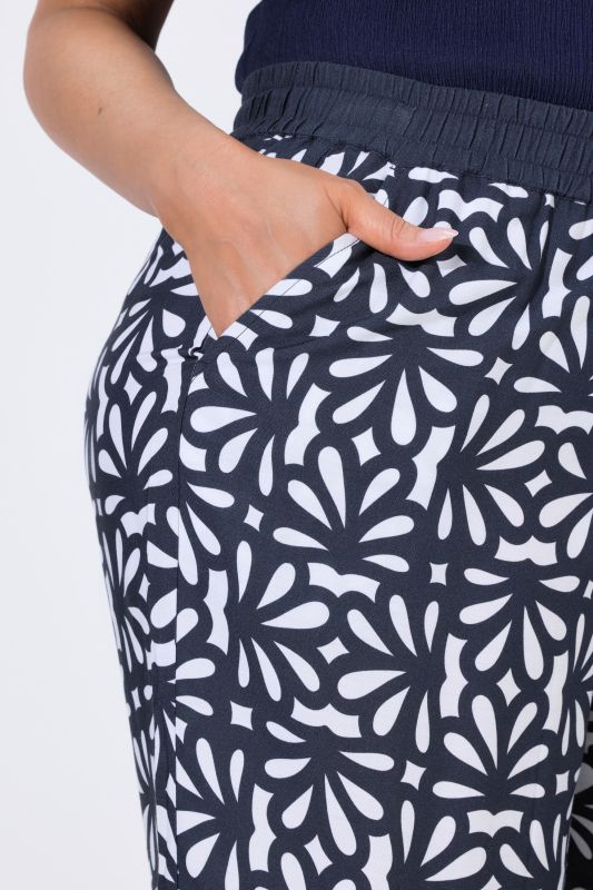 Floral Tile Print Elastic Waist Pants
