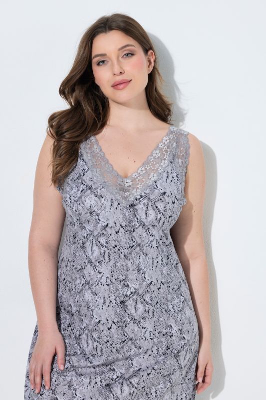 TruYou Snakeskin Print Lace Trim Nightgown