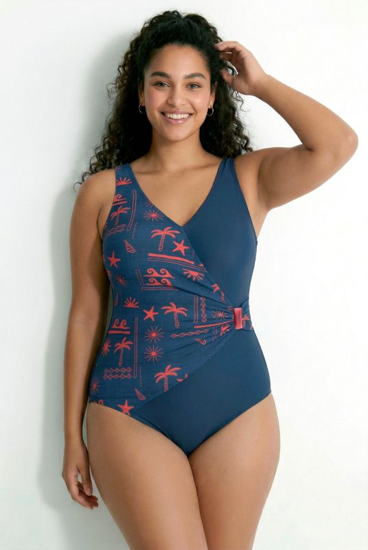 Holiday Print Wrap Look One Piece Swimsuit