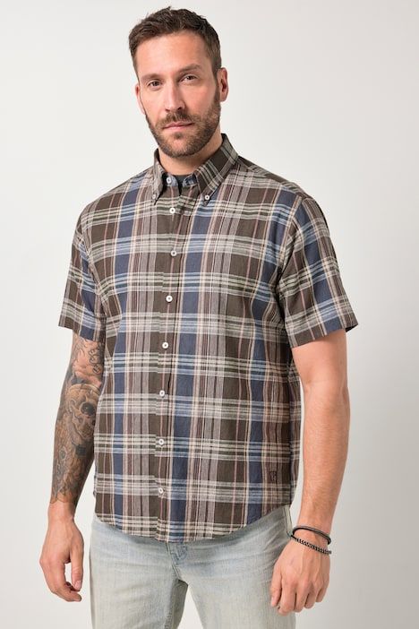 Linen blend plaid shirt
