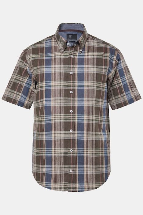 Linen blend plaid shirt