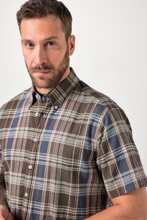 Linen blend plaid shirt